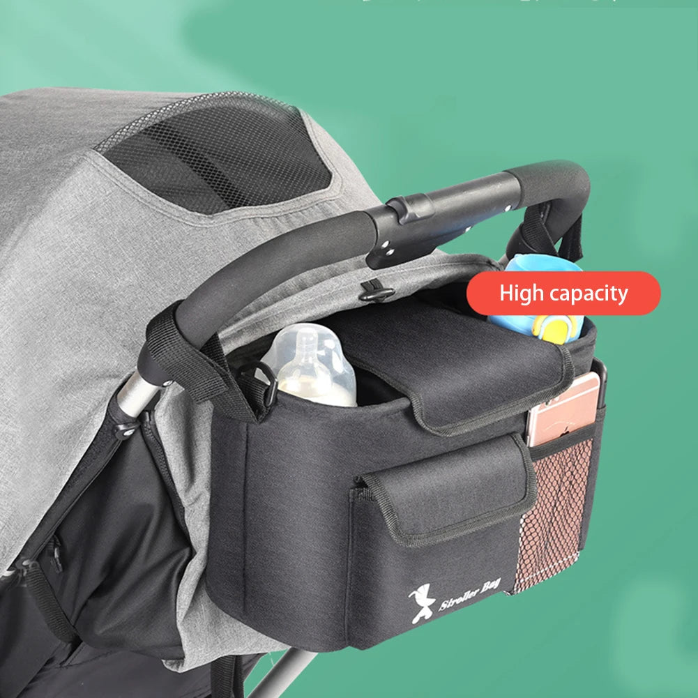 Sac de poussette universel noir pour bébé, organisateur de poussette, sacs à couches de voyage, landau, Buggy, sac de bouteille, accessoires